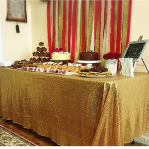 Gold Sequin Wedding Tablecloth 60 By 120 Inch Rectangular Polyester Cloth, Shiny Gold Sequin Quality Tablecloth For Special Events Or Party