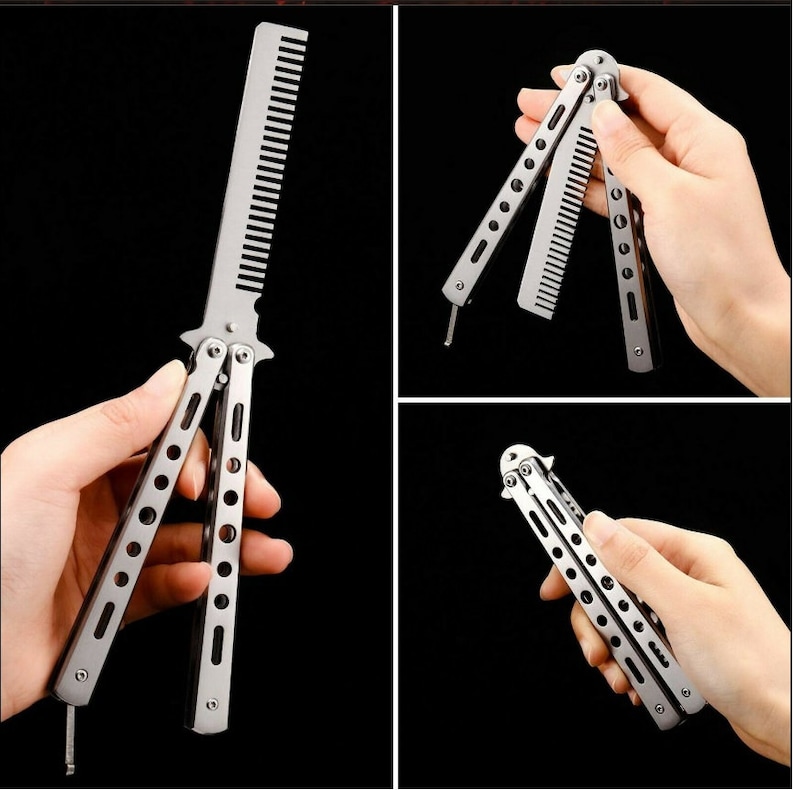 Butterfly Trainer Comb Knife Dragon Training Dull Tool, Silver Comb Dull Metal Safety Practice