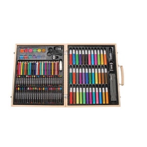 Let's Make Memories Personalized 80-Piece Deluxe Art Set - for Kids - Wood  Carrying Case - Oil Crayons, Colored Pencils, Watercolors - Arts & Crafts 