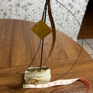 Vintage 1975 brass and copper sailboat handmade sculpture, semi precious stone bottom, rare hard to find vintage sailboat for collecting