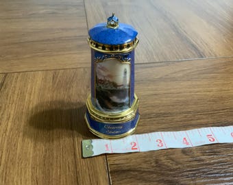 Vintage 2001 Thomas Kinkade blue ceramic light house shape salt or pepper shaker, hard to find salt shaker, great for holiday gift or collec