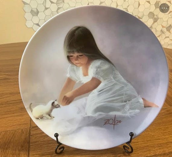 ヴィンテージプレート 1985 限定版、子猫をモチーフにした女の子への