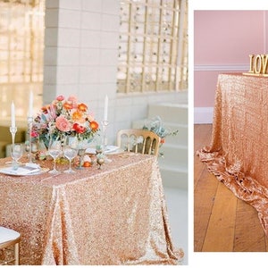 Rose Gold Sequin Wedding Tablecloth 60 By 120 Inch Rectangular Polyester Cloth, Shiny Gold Sequin Quality cloth For Special Events Or Party