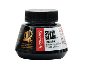 2 Ounce India Ink Super Black Pigment, Waterproof Rich Pigmented Drawing Ink, Formulated For Speed Ball Pens, Ink For Drawing And Lettering