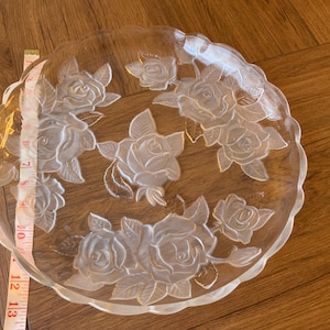 Vintage Made in Japan Rose Parade Crystal Glass Platter 13” with box, Unique Rose Crystal Plate for Gifting or Collecting, One of a kind