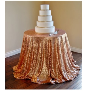 Rose Gold Sequin Wedding Tablecloth 90 Inch Round Polyester Sequin Cloth, Shiny Sequin Quality Tablecloth For Special Wedding Event Or Party