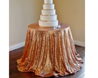 Rose Gold Sequin Wedding Tablecloth 90 Inch Round Polyester Sequin Cloth, Shiny Sequin Quality Tablecloth For Special Wedding Event Or Party