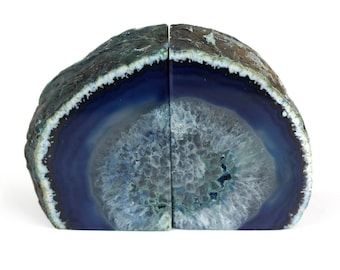 Blue Pair of Small 1lb - 3lbs Of Polished Agate Geode Halves For Decorative Bookends Or Other Stone Crafting Projects, Unique Agate Stones