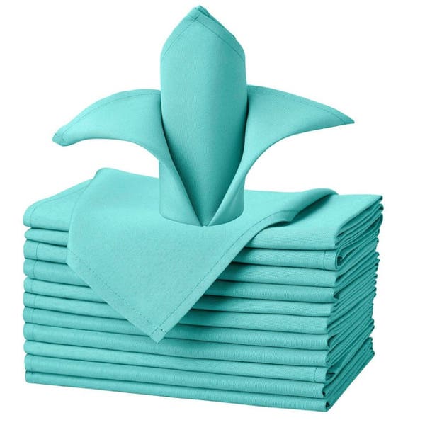 Turquoise Wedding Napkins 17 by 17" Solid Polyester Napkins 12 Count, Restaurant Dinner Use Turquoise Polyester Napkins, Party Theme Napkins