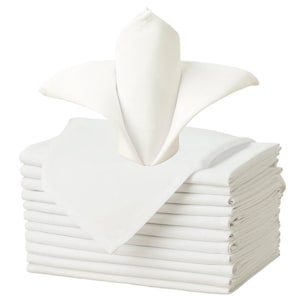 Ivory Wedding Napkins 17 by 17&quot; Solid Polyester Napkins 12 Count, Restaurant Dinner Use Ivory Polyester Napkins, Ivory Party Theme Napkin