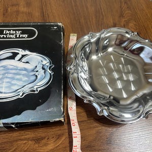 Vintage 1980s Silver Deluxe Serving Tray, elegant tray for serving food, snacks or other appetizers, hard to find vintage silver plate gift