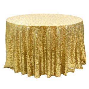Gold Sequin Wedding Tablecloth 72 Inch Round Polyester Sequin Cloth, Shiny Sequin Quality Tablecloth For Special Wedding Event Or Parties