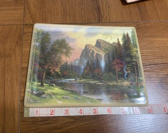 Vintage 2002 Thomas Kinkade the mountains declare his glory ceramic, wall gift, holiday Christmas or winter plate, Discontinued plate gift