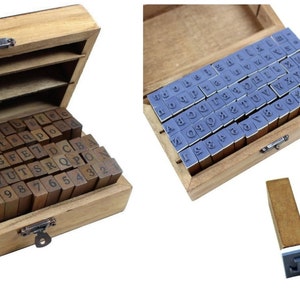 Wooden Box Multipurpose Number Alphabet Letter Wood Rubber Stamp 70 Piece Set. Alphabet Stamp Set For Gifting Or Any Stamp Crafting Purpose