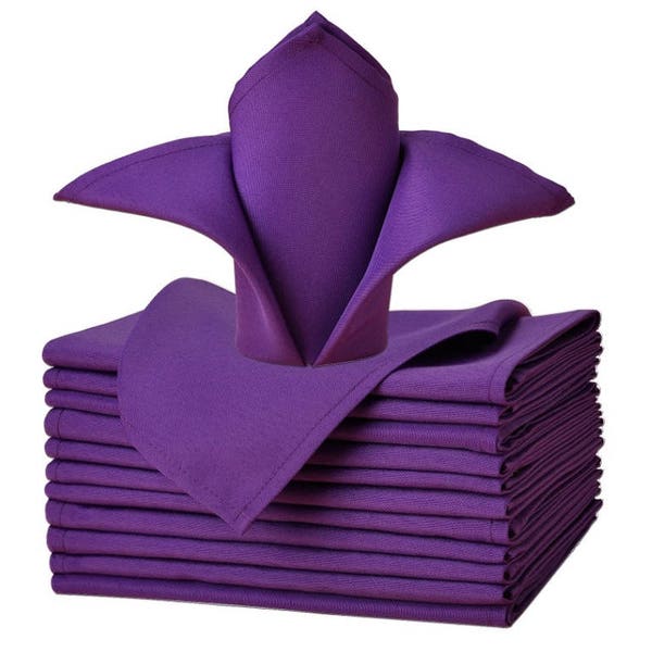 Purple Wedding Napkins 17 by 17" Solid Polyester Napkins 12 Count, Restaurant Dinner Use Purple Color Polyester Napkins, Party Theme Napkins