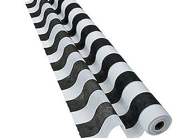 Striped Black And White Gossamer Roll 100 FT X 3 FT Wedding Aisle Decor Table Cover, For Wedding Aisle Runner Decoration Or Create Backdrops