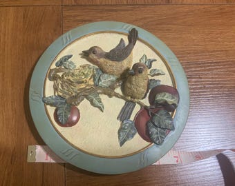 Vintage 1997 songbird meadow hand painted, song birds wall hanging heavy plaque, bird lovers gift, hard to find realistic bird wall plaque