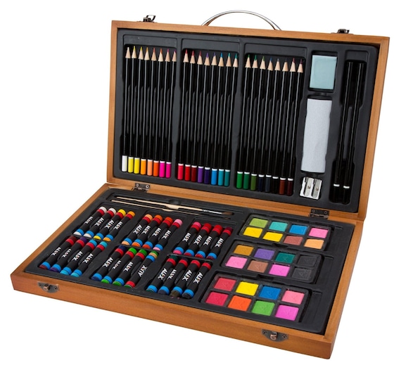 Wooden Art Kit Painting Supplies in Portable Wooden Art Case