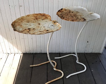 Antique Salterini Tables Lily Pad Tables Mid Century Metal Table Pair Tables Industrial Tables Garden Tables Leaf Tables