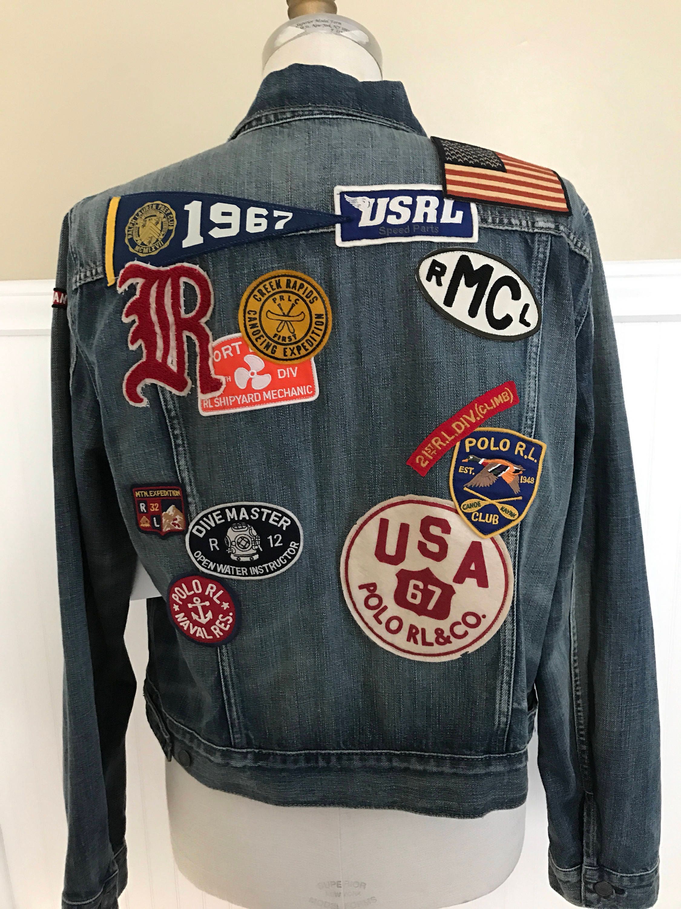 Polo denim jacket sales with patches