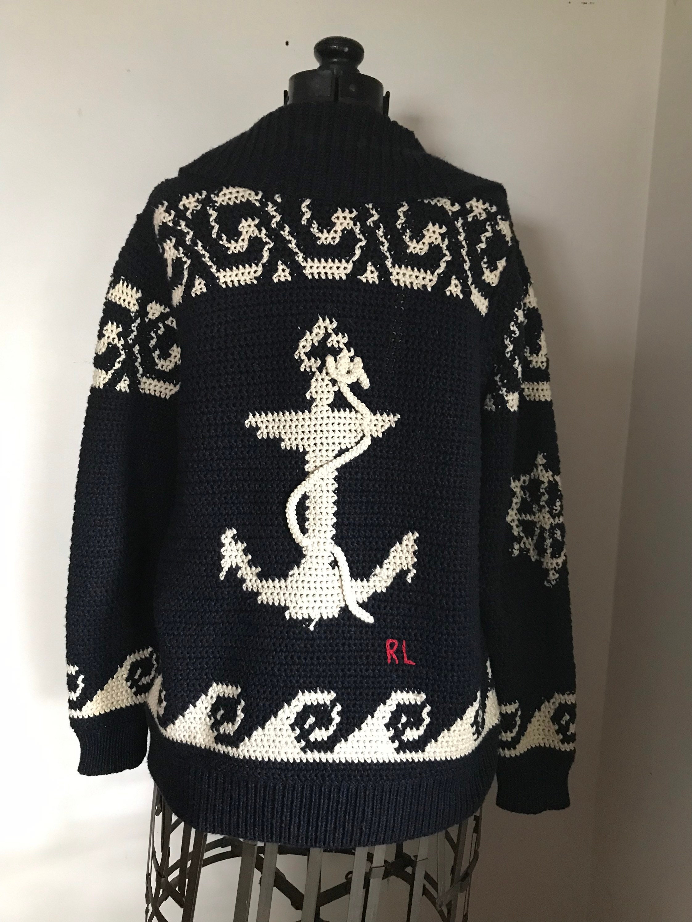 Ralph Lauren Hand Knit Sweater Cowhican Nautical Sailing Vintage