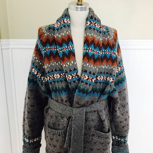 Ralph Lauren Sweater Hand knit Cardigan Shawl Fairisle Indian Blanket Tribal Navajo Wool Southestern Boho Hipster Rare
