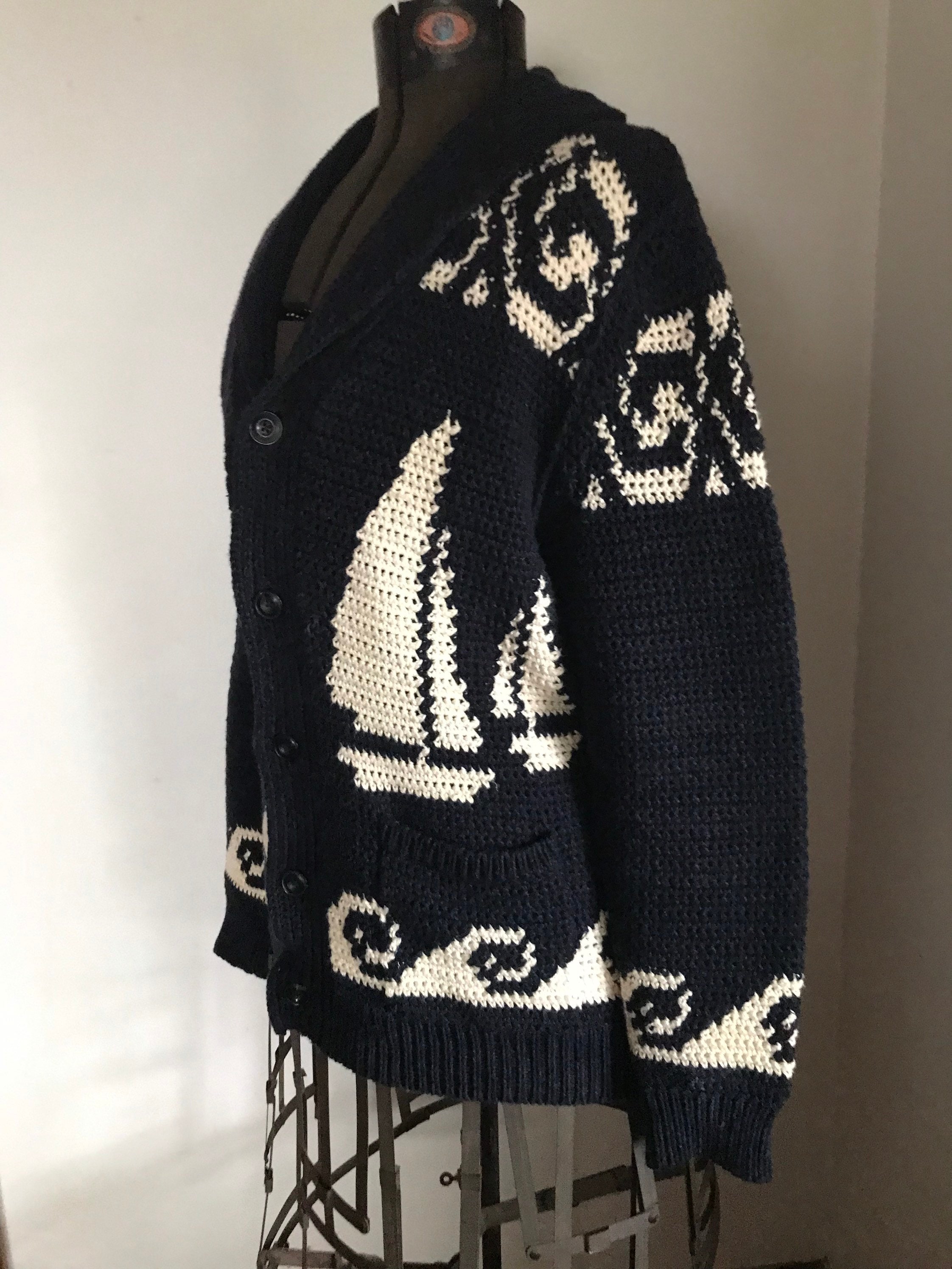 Ralph Lauren Hand Knit Sweater Cowhican Nautical Sailing Vintage
