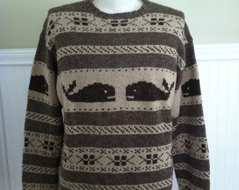 Ralph Lauren Sweater Whale Nautical Hand knit Linen Silk Wool Native American Indian Cowhichan Polo Heritage Vintage