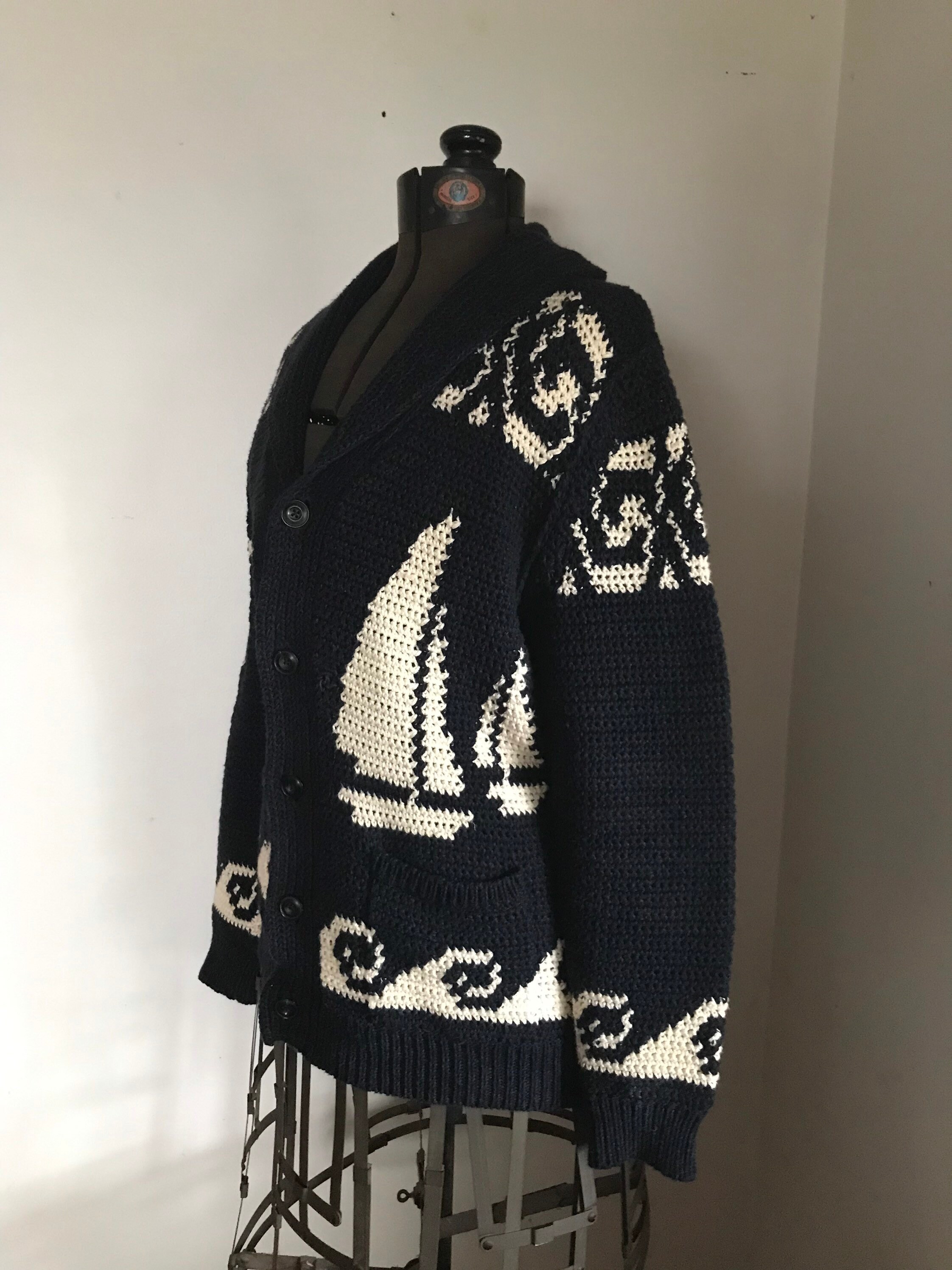 Ralph Lauren Hand Knit Sweater Cowhican Nautical Sailing Vintage