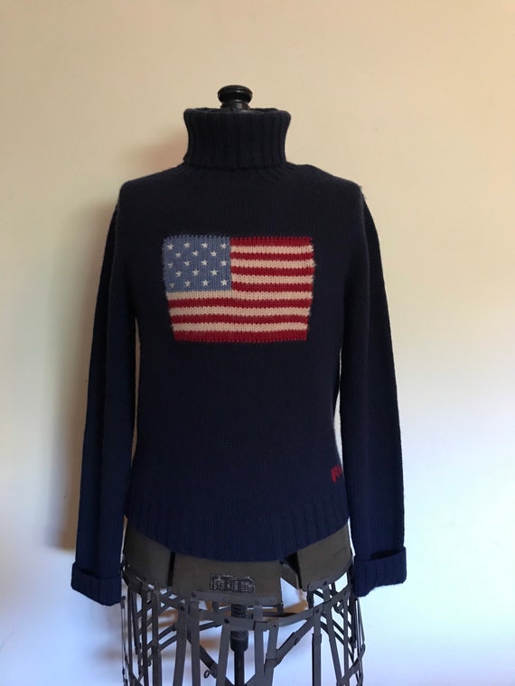 Ralph Lauren Sweater Cashmere Flag Sweater Hand Knit Vintage