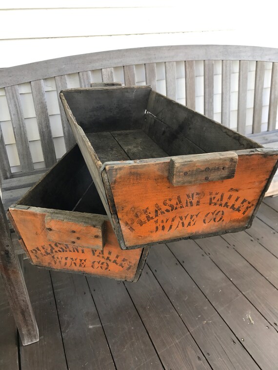 Vintage Wine Crates Wood Grape Picker Baskets Industrial Wood Etsy