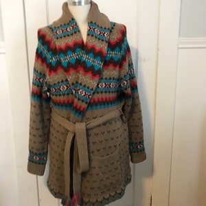 Ralph Lauren Sweater Hand knit Cardigan Shawl Fairisle Indian Blanket Tribal Navajo Wool Southwestern Ski Alpine