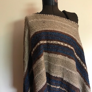 Ralph Lauren Hand Knit Poncho Serape Stripe Indian Blanket Cashmere Silk Blend Cape Blue Label Western Tribal Southwestern Aztec Shawl
