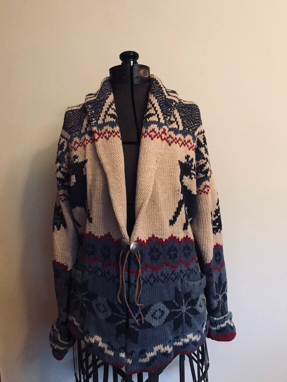 Ralph Lauren Hand Knit Sweater Coat Country South… - image 2