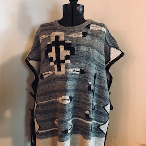 Ralph Lauren Shawl Sweater Hand knit Open Cardigan Cape Indian Blanket Tribal Alpaca Cashmere Poncho Wrap