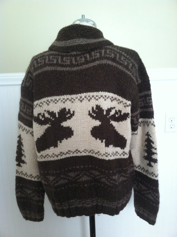 Ralph Lauren Sweater Hand Knit Wool Cowhichan Reindeer Moose