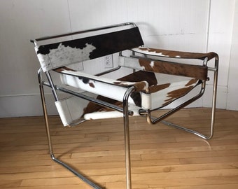 Vintage Wassily Chair Marcel Breur Mid Century Lounge Chair Cowhide Leather Chair Chrome