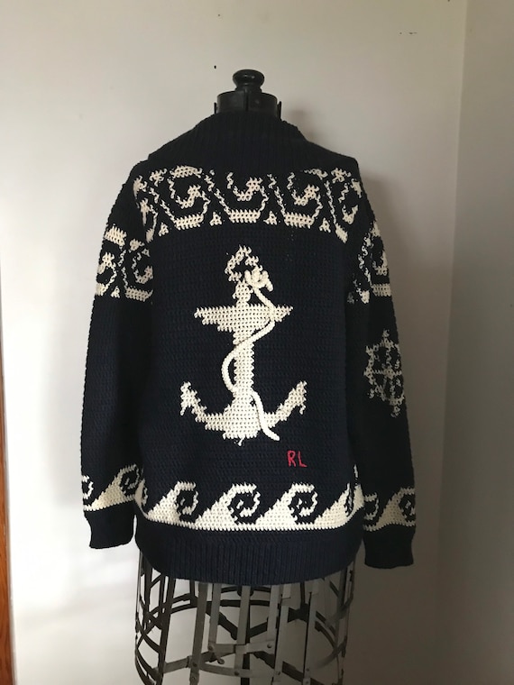 Ralph Lauren Hand Knit Sweater Cowhican Nautical Sailing Vintage
