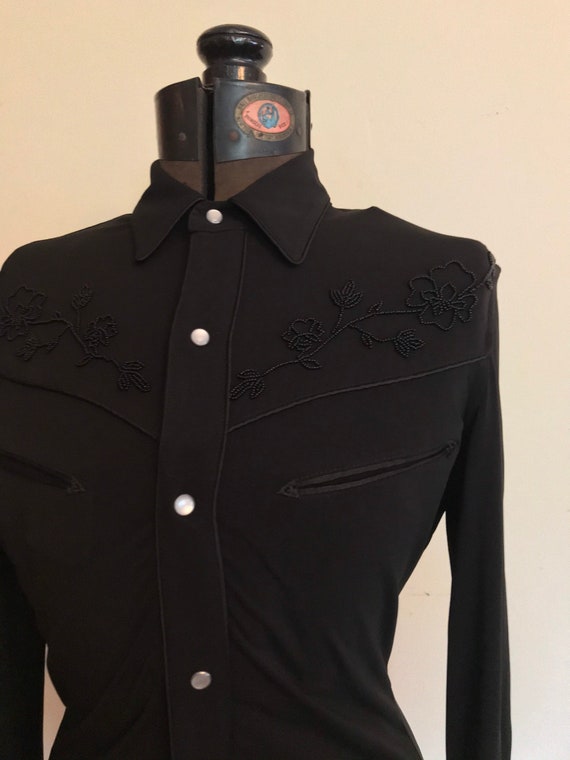 Beaded Silk Ralph Lauren Western Shirt Silk Blue L