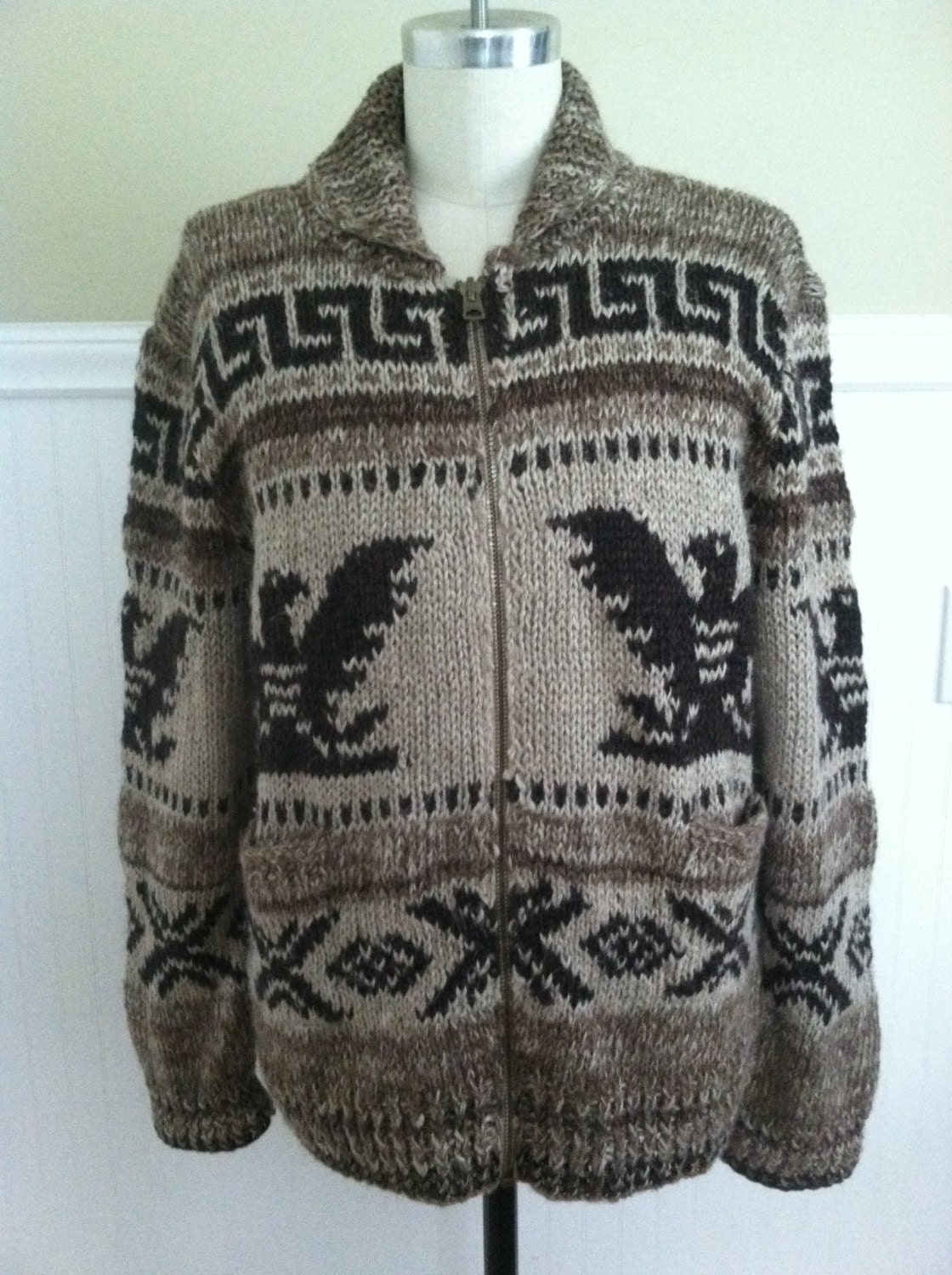 Ralph Lauren Hand Knit Sweater Cowichan Cardigan S Eagle - Etsy