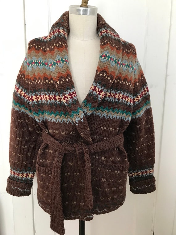 Ralph Lauren Sweater Hand Knit Cardigan NO BELT Shawl Fairisle 