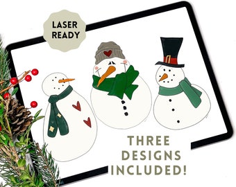 Snowman File Bundle | Three Snowman Cut Files for Scroll Saw Laser and More