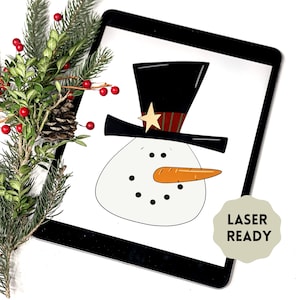 Schneemann mit Zylinder Hut Lasergeschnittenes Dekupiersäge-Template