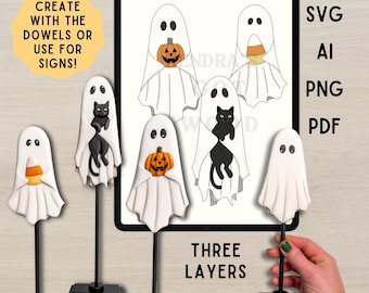 Floating Halloween Ghosts, Digital Laser Cut SVG File Bundle, Layered Cut File for Laser and Scroll Saw