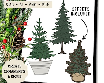 Zestaw Pine Tree, ozdoby choinkowe, pliki do cięcia cyfrowego do lasera i wyrzynarki