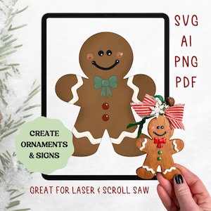 Arquivos de corte digital de enfeites de Natal de boneco de gengibre para serra a laser e de rolagem