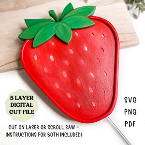Strawberry Light Cut File: Layered Laser & Scroll Saw Template (SVG, PNG, PDF)