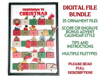 Countdown to Christmas Digital File | Advent Calendar Laser File Bundle | 25 Christmas Ornament SVG Files