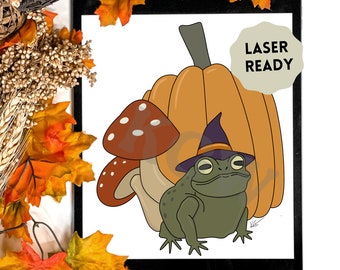 Witchy Toad, Frog, Mushies, Pumpkins | Scroll Saw Template | Laser Ready | Digital Cut File