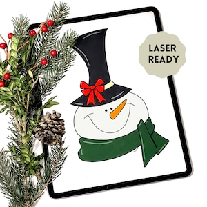 Schneemann Kopf Schnittdatei, Großer Hut Schneemann | Laserfertige Scroll-Sägeschablone